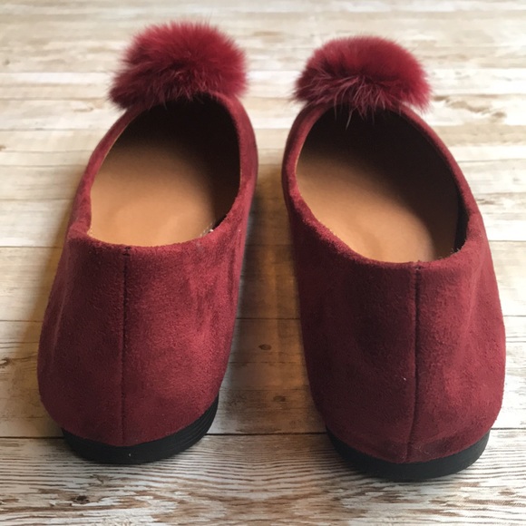 NWOT Pazzle Red Suede Pom Pom Flats Shoes Size 11 - Picture 6 of 7